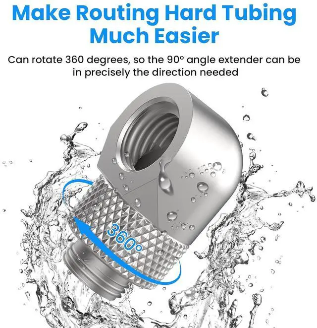 Alt view image 5 of 7 - SDTC Tech 4-Pack G1/4" Male to Female Extender Connector 90° Rotary Elbow Enhance Multi-Link Adapter Fitting for PC Water Cooling System, Silver