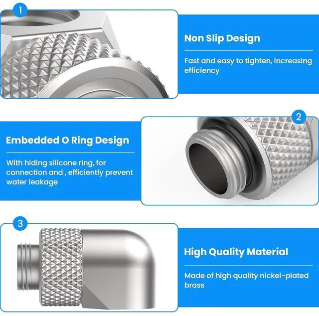 Alt view image 4 of 7 - SDTC Tech 4-Pack G1/4" Male to Female Extender Connector 90° Rotary Elbow Enhance Multi-Link Adapter Fitting for PC Water Cooling System, Silver