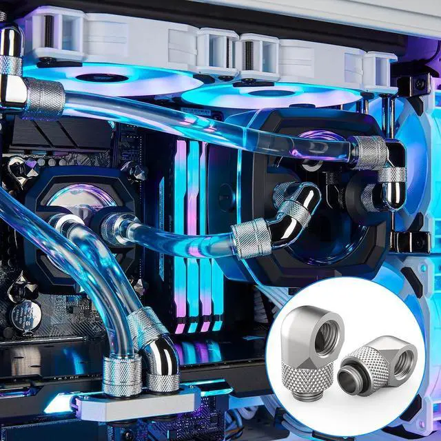 Alt view image 6 of 7 - SDTC Tech 4-Pack G1/4" Male to Female Extender Connector 90° Rotary Elbow Enhance Multi-Link Adapter Fitting for PC Water Cooling System, Silver