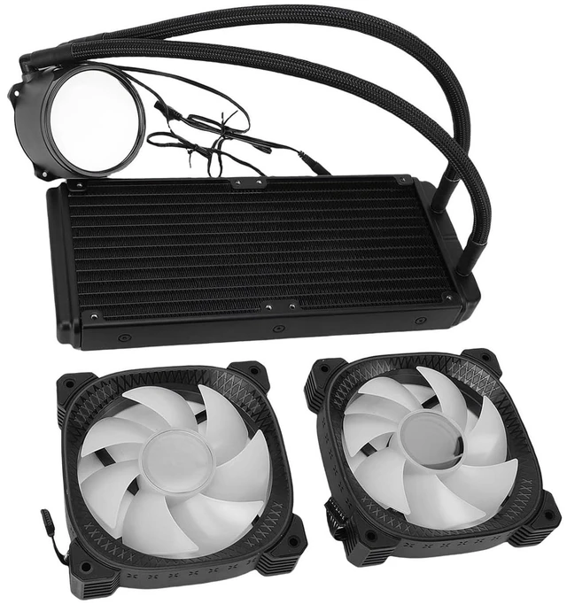 Alt view image 5 of 7 - Jiawu CPU Cooler, 240mm Radiator, 2.2 Inch LCD Display, ARGB Light Sync, Extensive Socket Compatibility, AIO Cooler, Liquid CPU with Dual 1800 RPM PWM Fans for AM5 AM4 LGA1851 (Black)