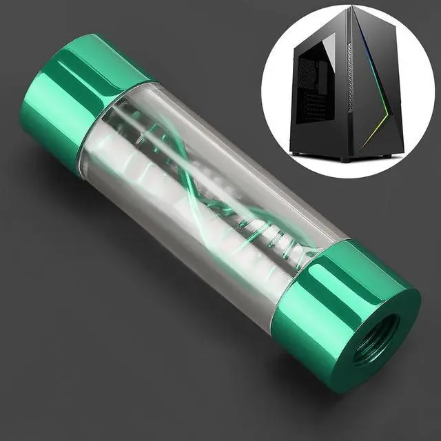 Alt view image 6 of 7 - G1/4 Water Cooling Meter, Female Thread Port | Copper Head | Acrylic Body | 304 Stainless Steel Spiral Body Visual Indicator for PC Water Cooling (Green)