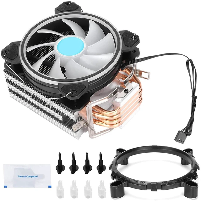 Alt view image 6 of 7 - CPU Cooler Heat Sink Processor Cooler 4 Heat Pipes Flat Copper Bottom Press Fin Heatsink PWM RGB Fan Low Noise for LGA1366 1156 1155 775 FM1 AM3+ AM3 AM2+ AM2