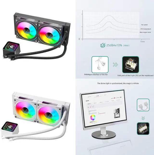 Alt view image 2 of 7 - DC12V ARGB Water Cooling Solution 1800RPM Effective Heat Dissipation Customizable Lighting Effects Wide Compatibility