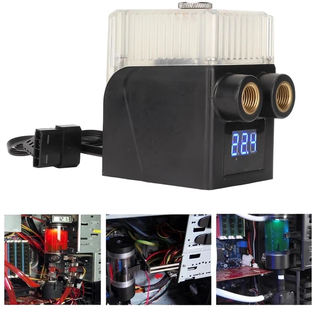 Alt view image 4 of 7 - Cryfokt Water Cooling Pump Tank Ultra Quiet G1/4 Thread 12V 4pin Connector Temperature Display for Computer Water Pump Users (Black)