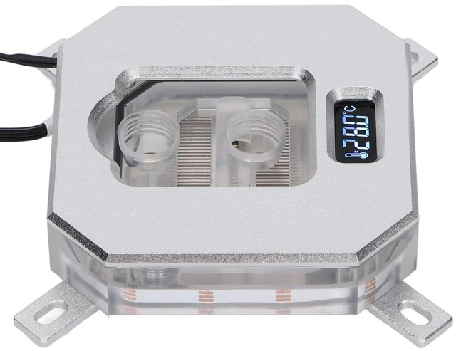 Alt view image 3 of 7 - Computer CPU Water Cooling Block Brass Copper Acrylic RGB Lighting Temperature Display for Intuitive Monitoring 115X/2011/2066 (Silver)