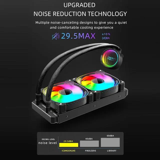 Alt view image 2 of 7 - Generic ARGB Liquid CPU Cooler Efficient Cooling 2.2 Inch LCD Display Close Loop AIO Cooler for AM4 AM5 240mm Radiator (Black)
