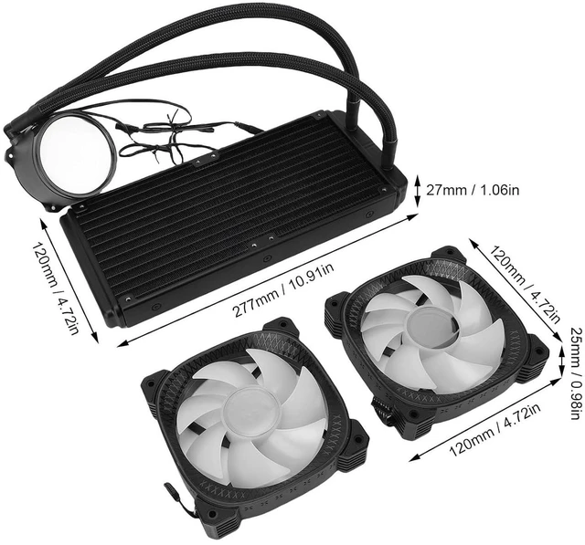 Alt view image 7 of 7 - CPU Cooler, 240mm Liquid AIO Cooler with 2.2 Inch LCD Display and ARGB Lighting, Dual PWM Fans for LGA1851 1700 1200 115X 1366 2011 2066 AM5 AM4 AM3 AM3+ AM2 FM2 FM2+ (Black)