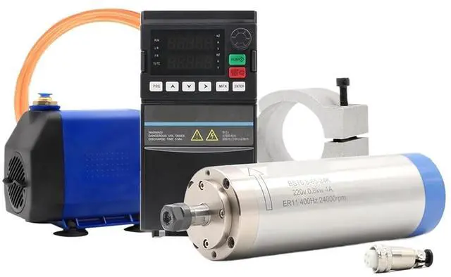 Main image of 0.8KW ER11 Water Cooled Spindle Kit 800W Water Cooled Spindle and 1.5KW Inverter 75W Water Pump 65mm Bracket