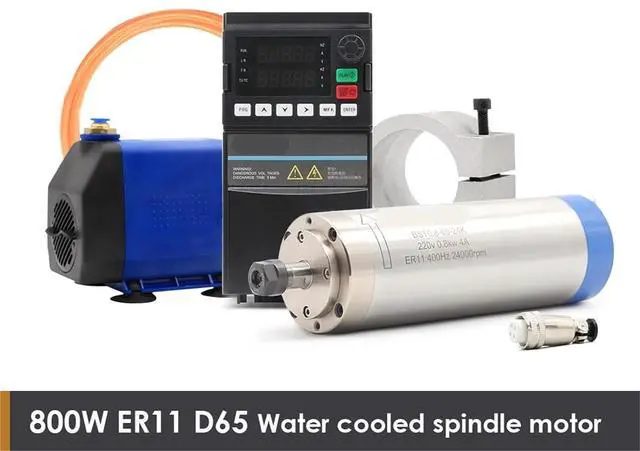 Alt view image 2 of 7 - 0.8KW ER11 Water Cooled Spindle Kit 800W Water Cooled Spindle and 1.5KW Inverter 75W Water Pump 65mm Bracket