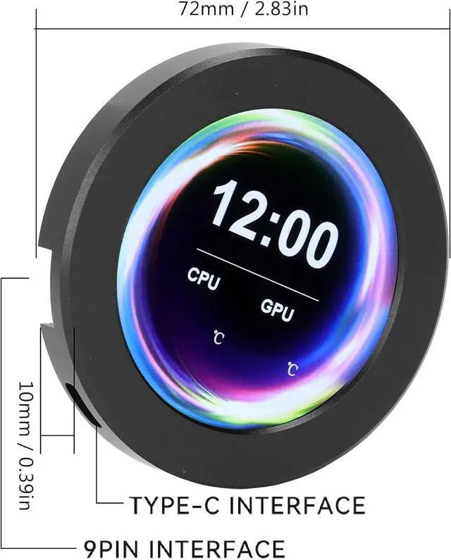 Alt view image 6 of 7 - Jiawu CPU GPU Cooler Round LCD Display, 2.1in AIO Computer Temp Monitor for Water Cooling Systems, PC Sensor Panel, Computer Accessories, PC Parts, Black