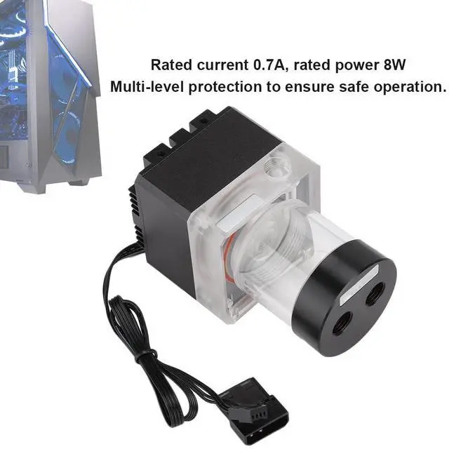 Alt view image 2 of 7 - Computer WaterCooled Silent Pump with 800L/H Rate and 4 Meters Head for Efficient Heat Dissipation, for PC Water Cooling Enthusiasts, Aluminum Anode + PMMA + POM, Black/Silver (Black)