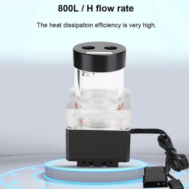 Alt view image 6 of 7 - Computer WaterCooled Silent Pump with 800L/H Rate and 4 Meters Head for Efficient Heat Dissipation, for PC Water Cooling Enthusiasts, Aluminum Anode + PMMA + POM, Black/Silver (Black)