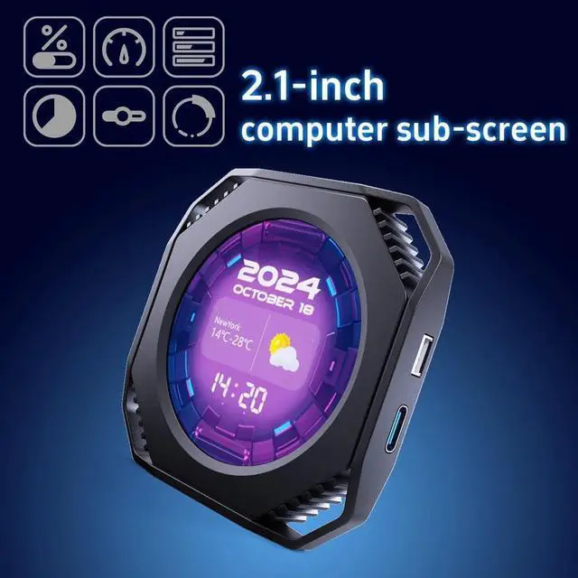Alt view image 5 of 7 - Dr21 Visual Water-Cooled Scree Editable Water-Cooled Scree Type C Secondary Screen Display Water-Cooled Scree Black