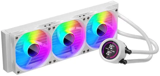 Main image of 1ST PLAYER TS4 360mm ARGB White AIO CPU Cooler-Water Liquid Cooling System,Digital Display Screen|ARGB Light|300W TDP|PWM 3000RPM for AMD AM4/AM5,Intel LGA 115X/1200/1700/1851 (360mm White)