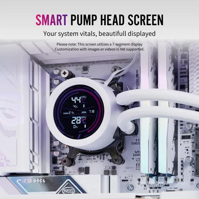 Alt view image 3 of 7 - 1ST PLAYER TS4 360mm ARGB White AIO CPU Cooler-Water Liquid Cooling System,Digital Display Screen|ARGB Light|300W TDP|PWM 3000RPM for AMD AM4/AM5,Intel LGA 115X/1200/1700/1851 (360mm White)