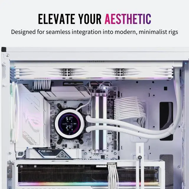 Alt view image 6 of 7 - 1ST PLAYER TS4 360mm ARGB White AIO CPU Cooler-Water Liquid Cooling System,Digital Display Screen|ARGB Light|300W TDP|PWM 3000RPM for AMD AM4/AM5,Intel LGA 115X/1200/1700/1851 (360mm White)