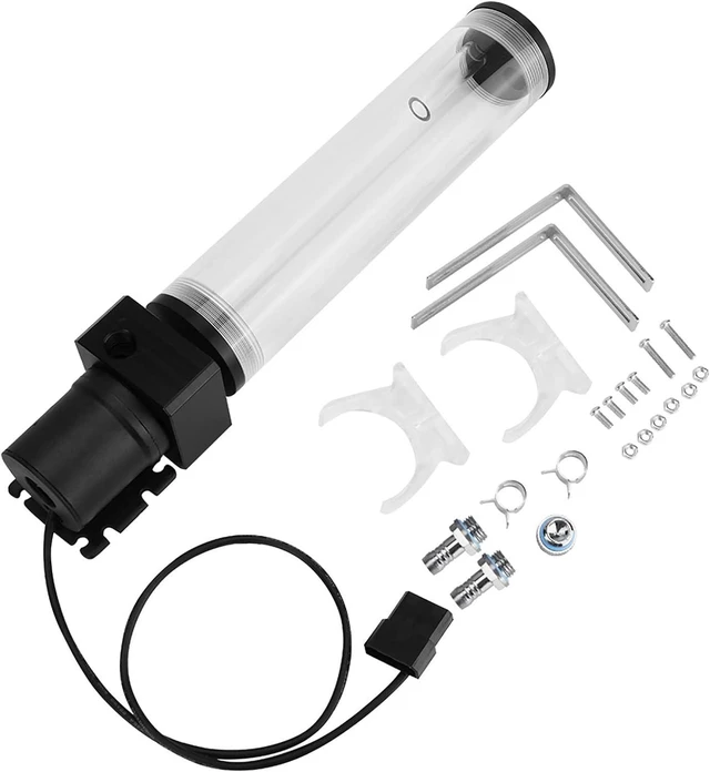 Alt view image 6 of 7 - DIY Water Cooling Acrylic Cylinder Reservoir 19W Pump G1/4 For PC Computer, Durable HeatResistant Tank For Enthusiasts, Thick Wall Design (210mm)