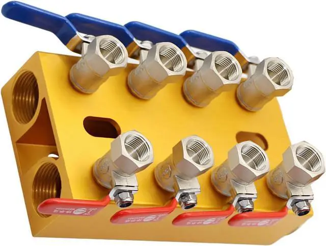 Alt view image 3 of 7 - Multiports Water Manifold Aluminum Water Flows Controller 4/5/6/8In 4/5/6/8Out Handle for Inject Molding Equipment Machined Aluminum Cooling Flows Meter