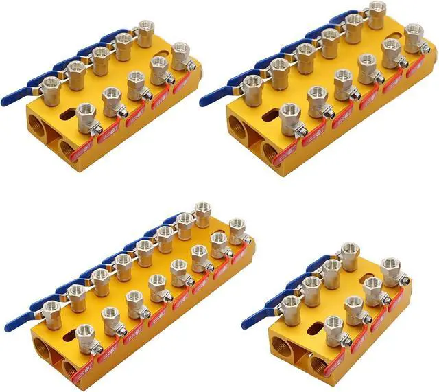 Alt view image 5 of 7 - Multiports Water Manifold Aluminum Water Flows Controller 4/5/6/8In 4/5/6/8Out Handle for Inject Molding Equipment Machined Aluminum Cooling Flows Meter