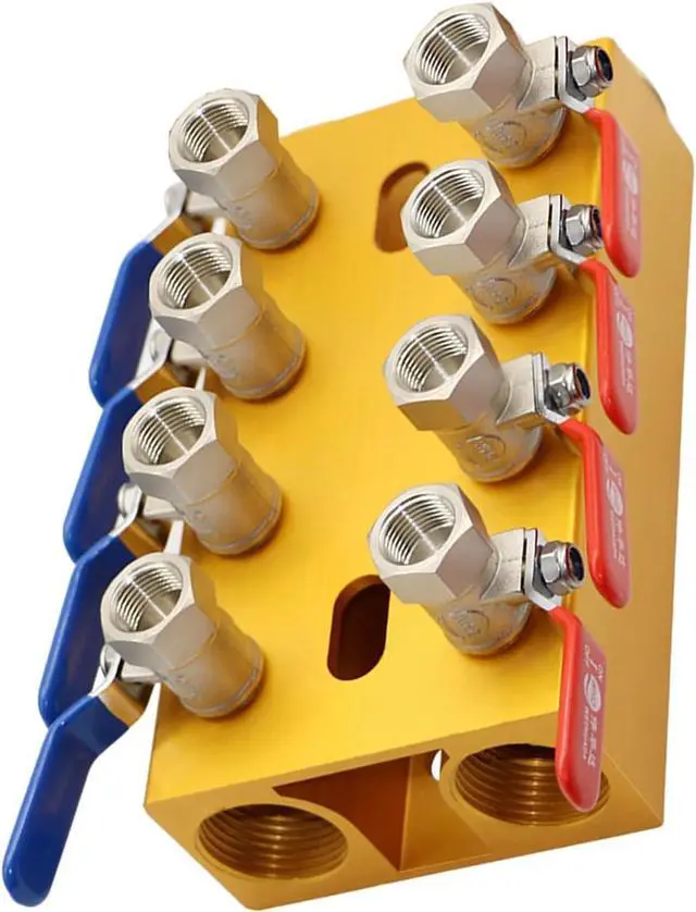 Main image of Multiports Water Manifold Aluminum Water Flows Controller 4/5/6/8In 4/5/6/8Out Handle for Inject Molding Equipment Machined Aluminum Cooling Flows Meter