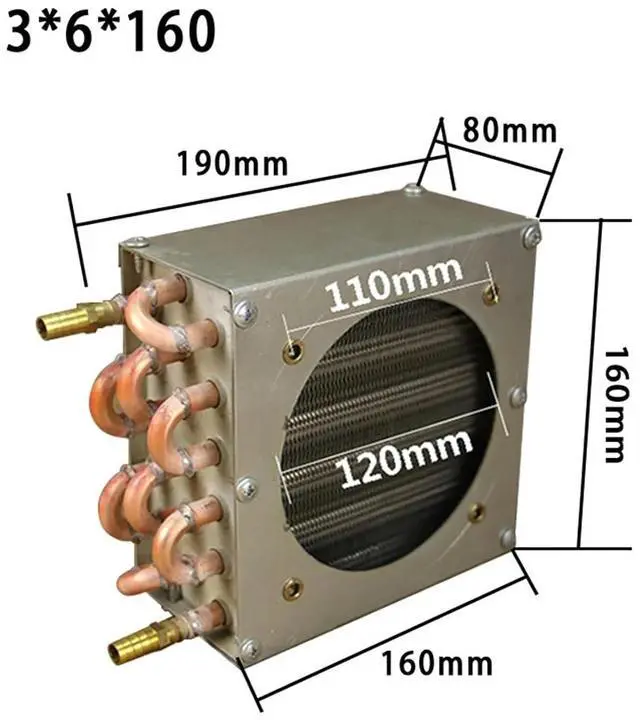 Alt view image 2 of 6 - Radiator Condenser Refrigerator Freezer air-Cooled Water-Cooled Aluminum fin and Copper Tube Heat Exchanger with Fan(A)
