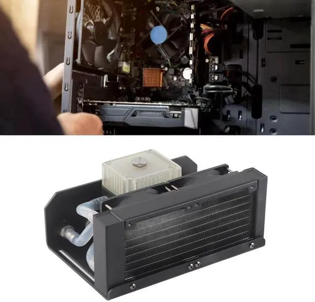 Alt view image 4 of 7 - Dual Fan Liquid CPU Cooler, Threaded Pipe D Port 4pin Water Cooling Computer Radiator, 3000RPM Water Cooling Systems for PC Desktop