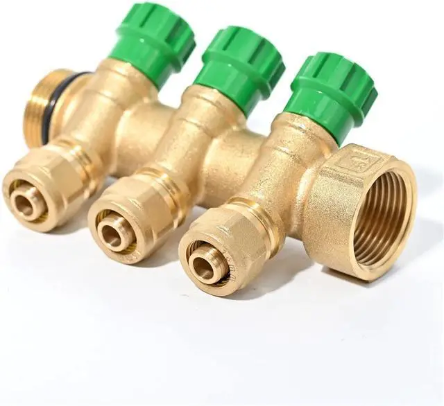 Main image of G1"Modular Distribution Forged Brass Manifold with Shut-Off Valves for Domestic Water Systems,Radiant Heating and Cooling System(1pc 3ways)