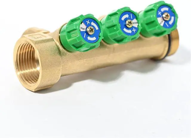 Alt view image 2 of 6 - G1"Modular Distribution Forged Brass Manifold with Shut-Off Valves for Domestic Water Systems,Radiant Heating and Cooling System(1pc 3ways)