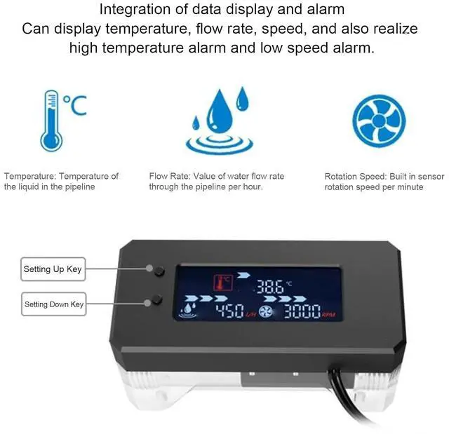 Alt view image 2 of 7 - Digital Meter Alarm for Water Cooling System, RPM Temperature Detect with Water Cooling Pump Alarm, for Gasoline, Kerosene, Engine Oil