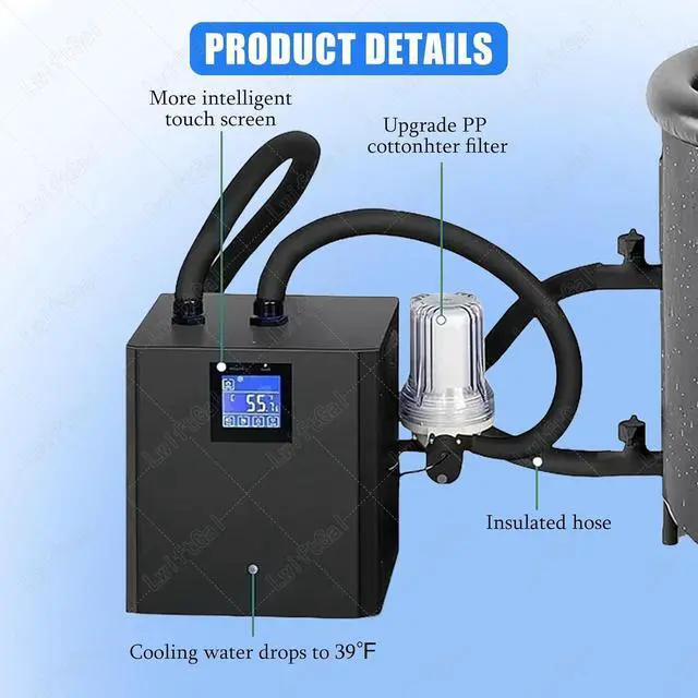 Alt view image 5 of 7 - Cold Plunge Chiller for Tubs, Ice Bath Chiller with Filter and Water Pump, Insulated Hoses Improve Cooling Performance, Recovery Water Cooler for Athletes Doublewaterpumps