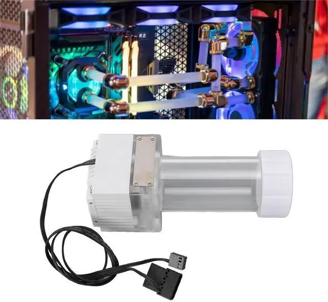 Alt view image 5 of 7 - Water Cooling Pump Tank Water Cooling Pump Tank Mesh Capacity Filtration Pump Household Sine Built in Magnetic Levitation for Water Tank (White)