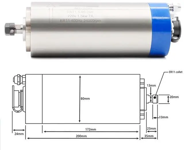 Alt view image 4 of 6 - Water Cooled Kit 1.5kw ER11 Water Cooling 80x200mm 0.01mm Accuracy 220v/380v & 80mm Bracket(380v)