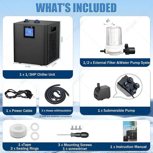 Alt view image 7 of 7 - Ice Bath Water Chiller for Cold Plunge Tubs, 1/3 HP Upgraded Ice Bath Chiller with External Filter Water Pump, Ideal for Cold Plunge Recovery Ice Bath Tubs Home Use Twinpumps