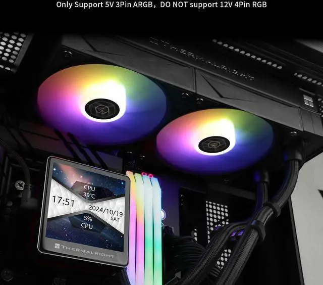 Alt view image 7 of 7 - Grand Vision 240 ARGB Black CPU AIO Cooler,PC 240 Specification Water Cooler System,IPS LCD Screen with 480x480 Resolution,for AM4/AM5;LGA1700/1851,High Performance Pump