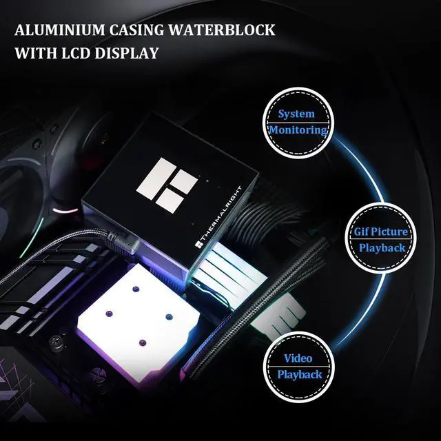 Alt view image 4 of 6 - Thermalrlght Hyper Vision 360 ARGB Black CPU Water Cooler,3 PWM Fans Water Cooling System,IPS LCD Screen with 480x480 Resolution,for AM4/AM5,Intel LGA1851/1700,CPU Liquid Cooler,3.95-inch Display