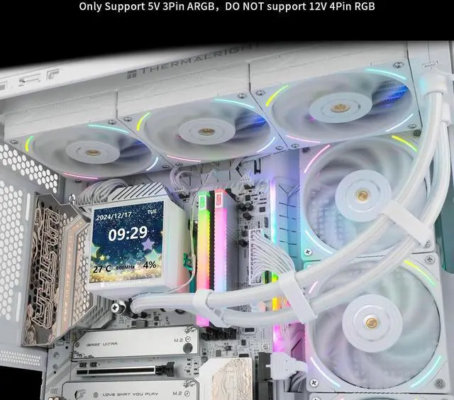 Alt view image 7 of 7 - Hyper Vision 360 ARGB White CPU AIO Cooler,PC 360 Specification Water Cooler System,3.95in Screen High Performance Pump,IPS LCD Screen with 480x480 Resolution,for AM4/AM5;Intel 1700/1851