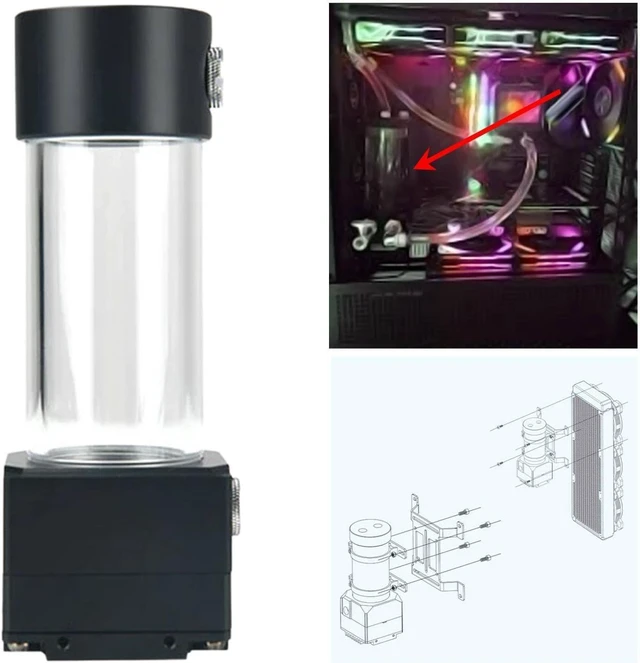 Alt view image 4 of 7 - H06D Pump/Reservoir Combo Water Pump Tank High Temperature Silent Water Cooling Consumable for Accessories, 100mm 12V, 175mm