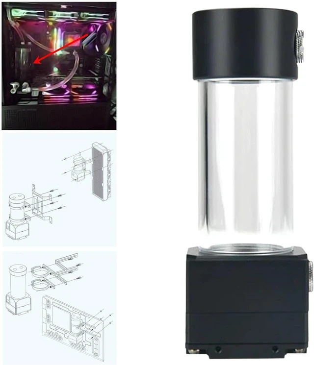 Alt view image 5 of 7 - H06D Pump/Reservoir Combo Water Pump Tank High Temperature Silent Water Cooling Consumable for Accessories, 100mm 12V, 175mm