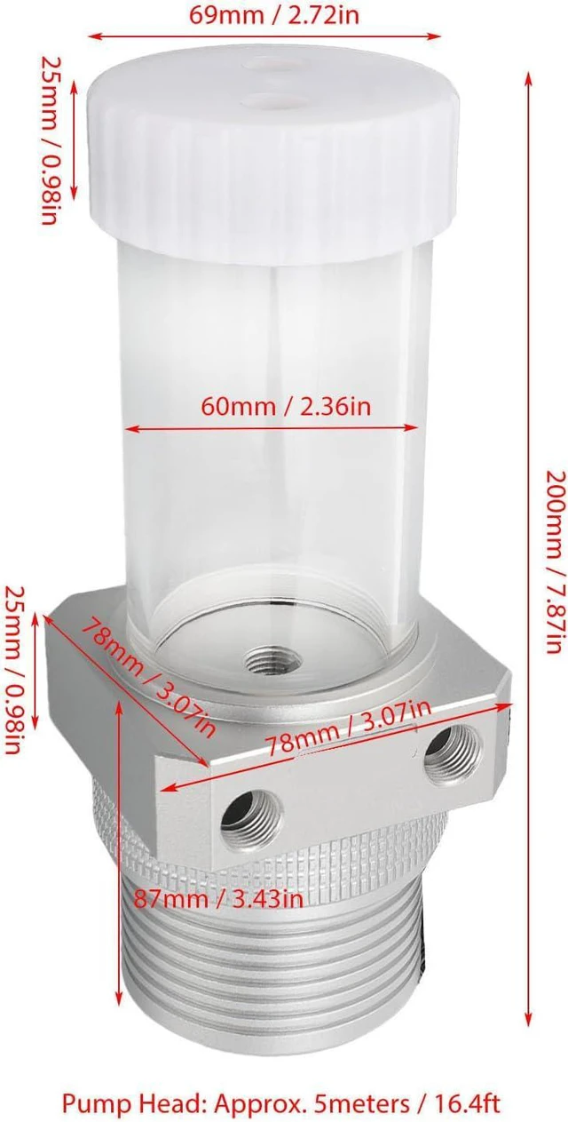 Alt view image 7 of 7 - Pump Reservoir Combo, Cooling Pump Tank PC G1/4 PC Integrated Tank 30 Mesh Filter 1100L / H 5900RPM for Cooling System (Silver)