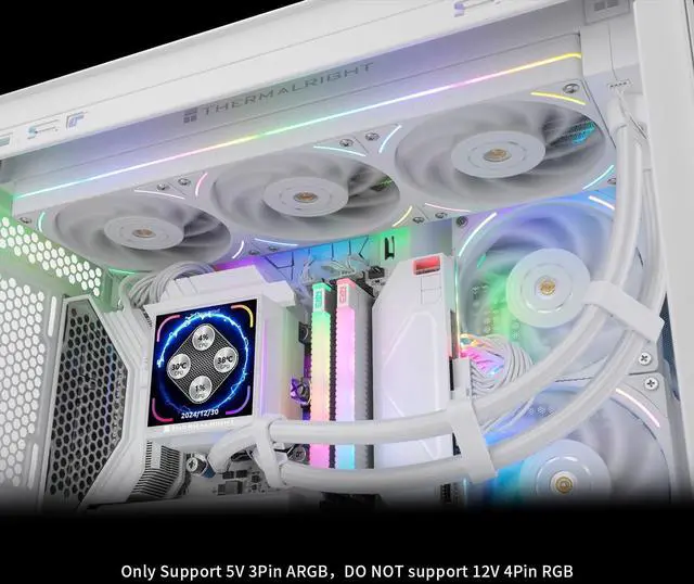 Alt view image 2 of 7 - Hyper Vision 360 UB ARGB White 360mm AIO CPU Liquid Cooler, 4.3-Inch Magnetic LCD Screen, 480x480, 6400RPM Pump, 2150RPM PWM Fan Module, for Intel LGA1851/1700/1200 and AMD AM5/AM4