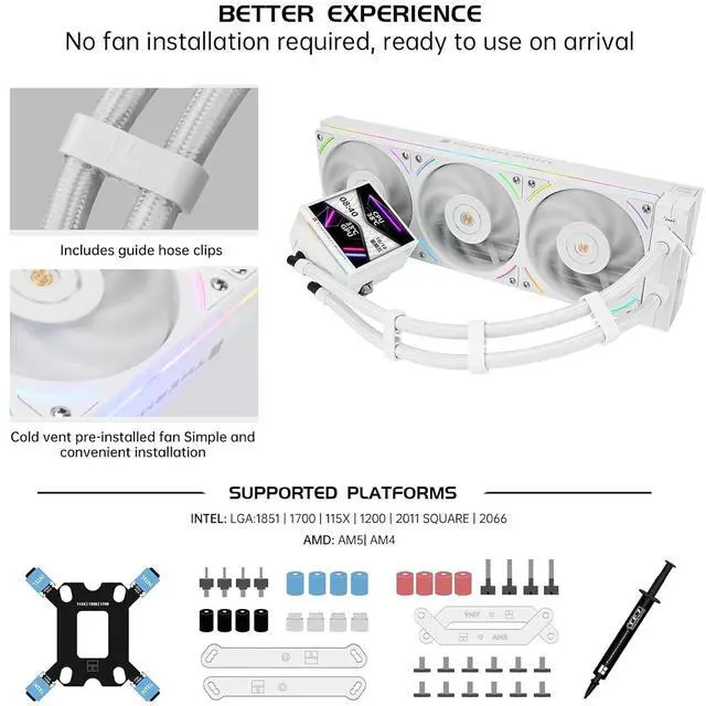 Alt view image 7 of 7 - Hyper Vision 360 UB ARGB White 360mm AIO CPU Liquid Cooler, 4.3-Inch Magnetic LCD Screen, 480x480, 6400RPM Pump, 2150RPM PWM Fan Module, for Intel LGA1851/1700/1200 and AMD AM5/AM4