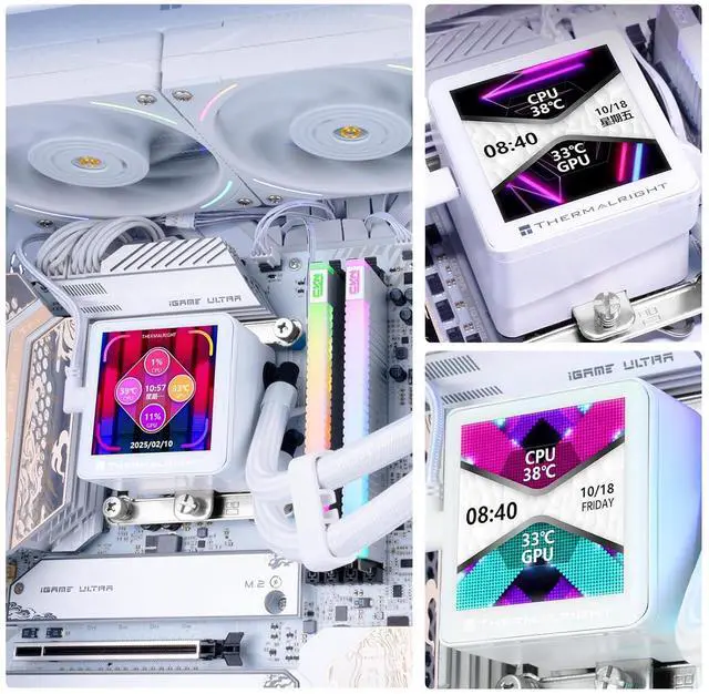 Alt view image 2 of 6 - Frozen Vision 360 ARGB White V2 360mm AIO CPU Liquid Cooler, 2.88in IPS LCD Screen, 480x480 Resolution, 2150RPM PWM ARGB Fans, for AMD and Intel