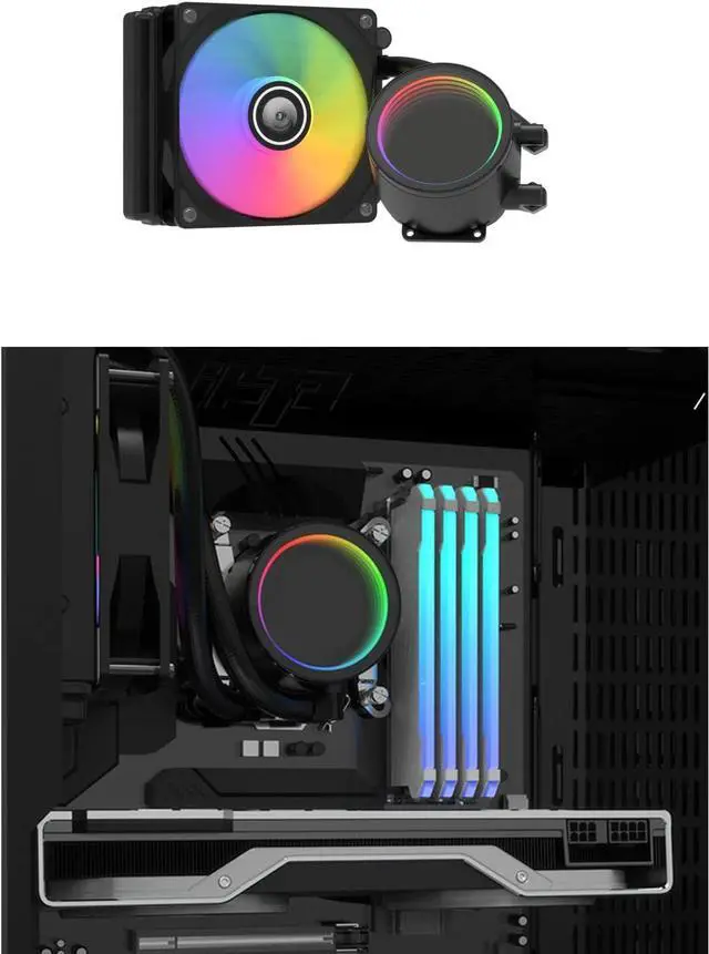 Alt view image 2 of 7 - Aluminum CPU Liquid Cooler RGB CPU Water Cooler PWM & Fans CPU Liquid Cooler Good Heat Dissipation
