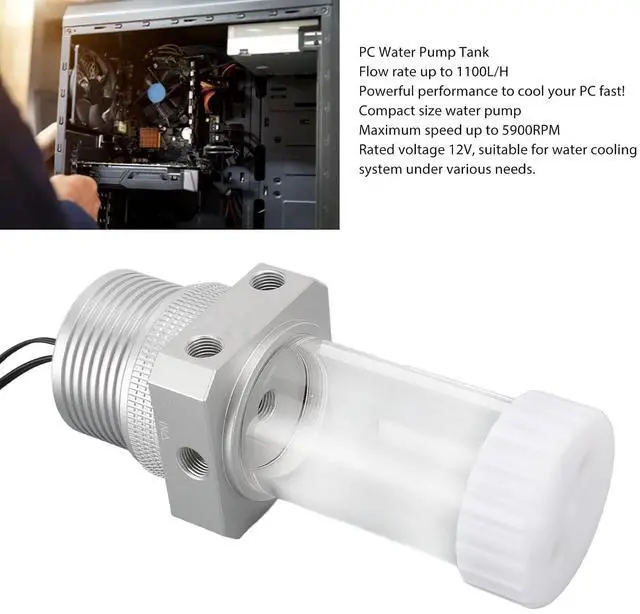 Alt view image 4 of 7 - Pump Reservoir Combo, 5900RPM Cooling Heat Exchanger Water Pump with 30 Mesh Filter, 200ml Water Cooling with PWM Automatic Speed Regulation, for Water Cooling Syste (Silver)