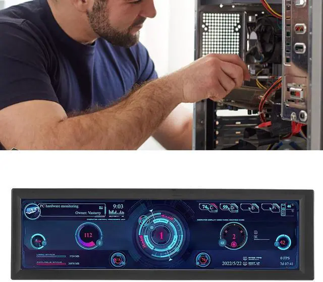 Alt view image 3 of 7 - CPU Hardware Temperature Display, Brightness Adjustable 1920x480 Resolution 8.8 Inch PC Temperature Display for Laptop (Black)
