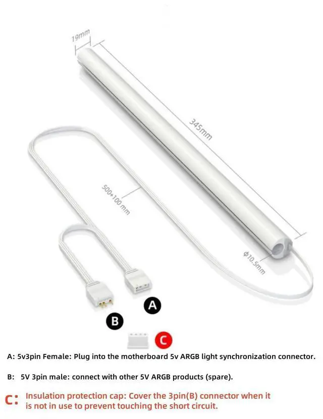 Alt view image 4 of 6 - ARGB LED Tube Sleeve, 5V 3Pin RGB LED, 360° Panoramic Soft Light Water Cooling Tube with Programmable 16.8 Million Colors for PC Water Cooling System - 34.5cm