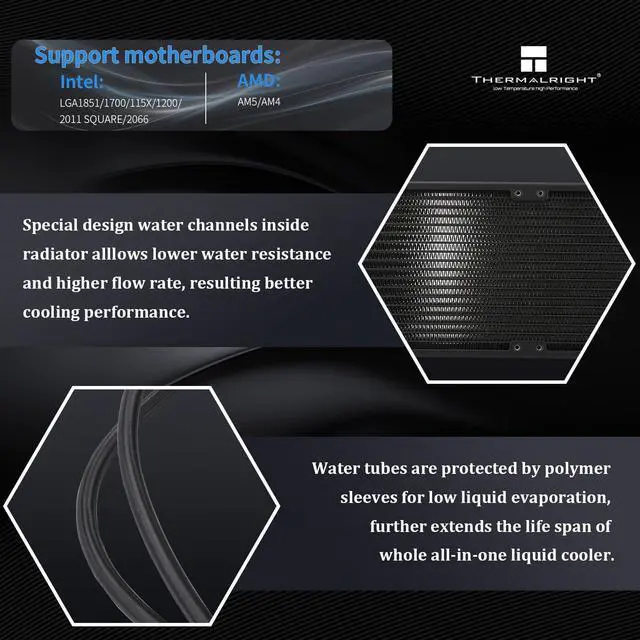 Alt view image 3 of 6 - FW240 Black ARGB CPU AIO Cooler,PC 240 Specification Water Cooler System,IPS LCD Screen with 320 * 240 Resolution,for AM5&Intel LGA1700/1851,CPU Cooler Comes with 2.4-inch LCD Display