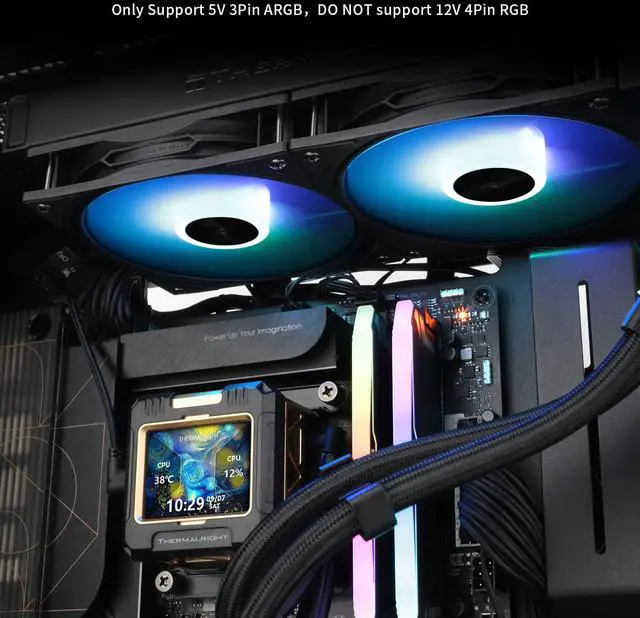 Alt view image 6 of 6 - FW240 Black ARGB CPU AIO Cooler,PC 240 Specification Water Cooler System,IPS LCD Screen with 320 * 240 Resolution,for AM5&Intel LGA1700/1851,CPU Cooler Comes with 2.4-inch LCD Display