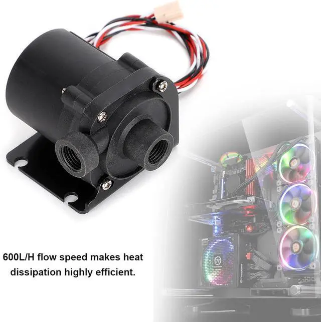 Alt view image 3 of 7 - 12v Brushless DC Pump, G1/4in Mini Computer, 600LH 3600RPM Rotate Speed Water Cooling Pump with Left Water Outlet for PC