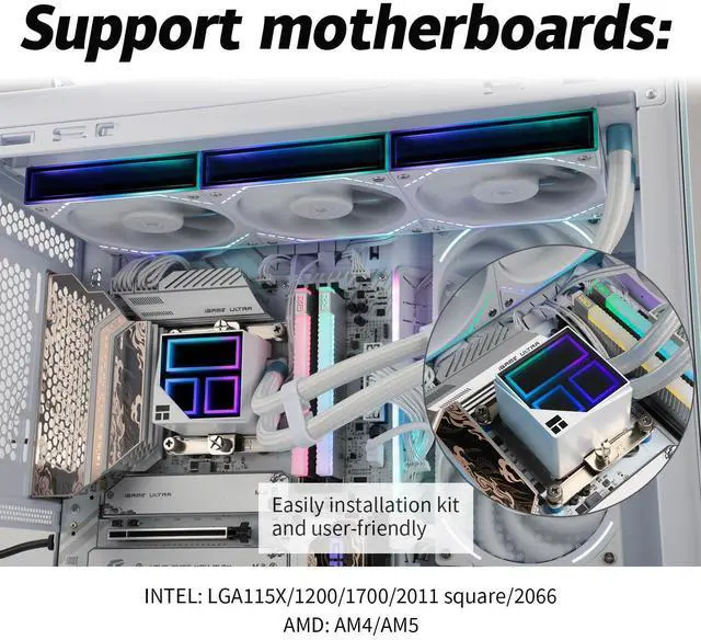 Alt view image 6 of 7 - Thermalrlght Frozen Infinity 360 White CPU Aio Cooler,TL-M12W*3 PWM Fans,Computer CPU Water Cooler,ARGB Infinity Mirror,360 CPU Liquid Cooling:LGA1851/1700/1150/1151/1200/2011,PC Water Cooling